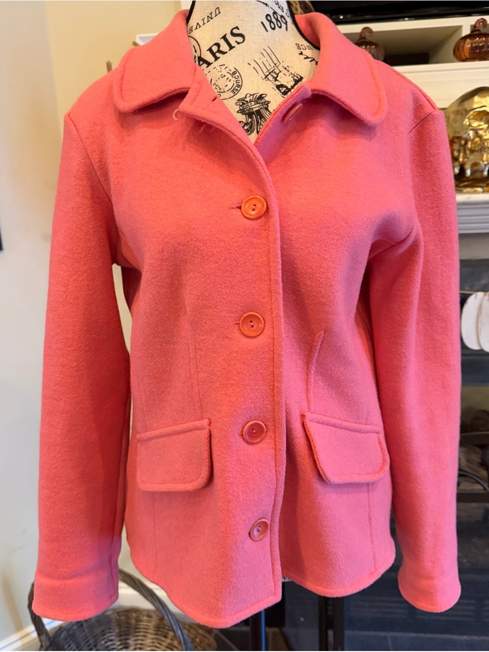 Vintage 90s Talbots Pink Alpaca Wool Button Front Jacket Peacoat Barbiecore Med